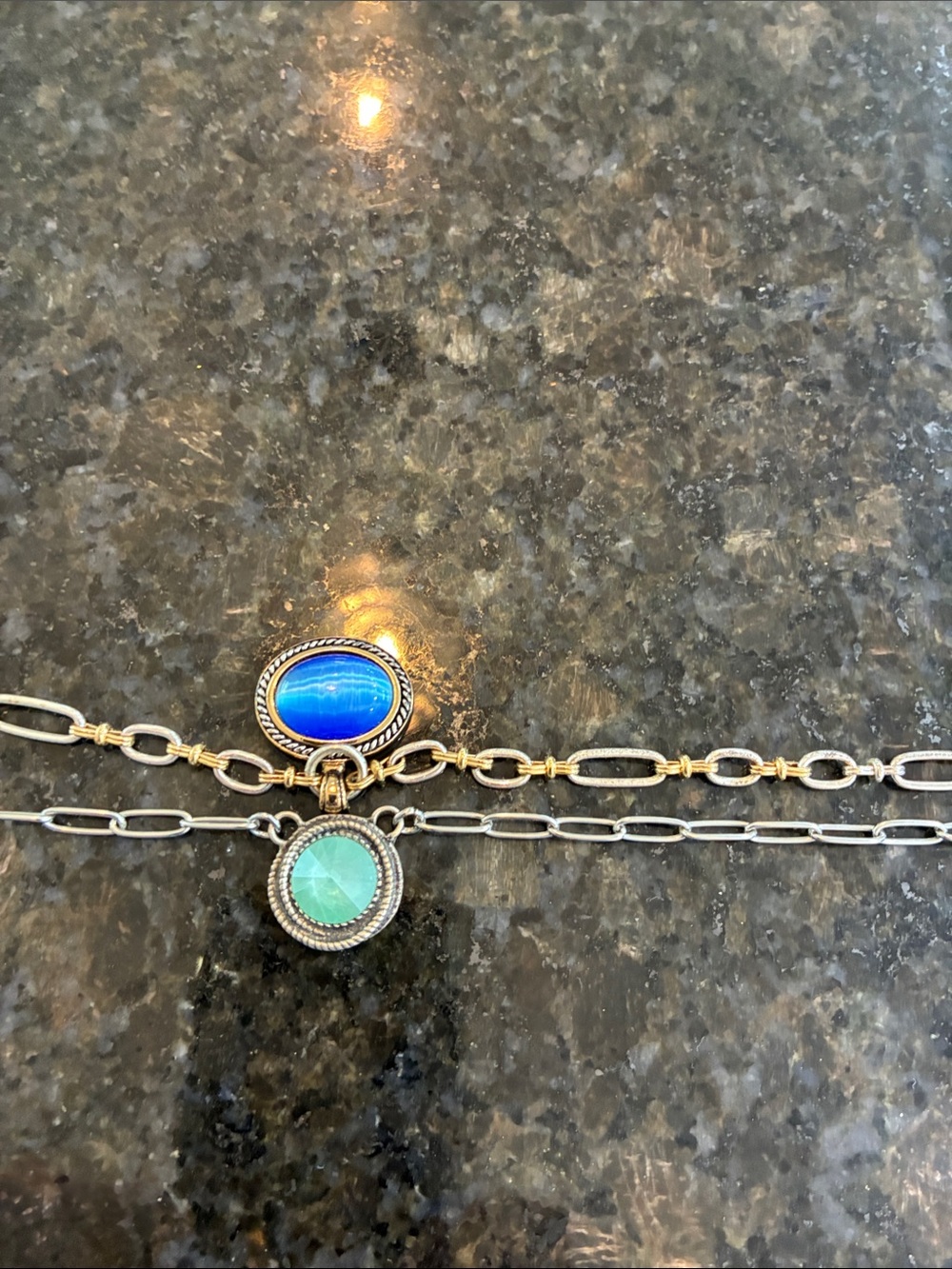 Mixed-Metal Double Pendant Necklace with Blue and Aqua Stones